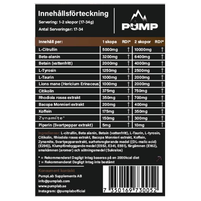 PumpLab OBSIDIAN - 550g Full Stim Preworkout