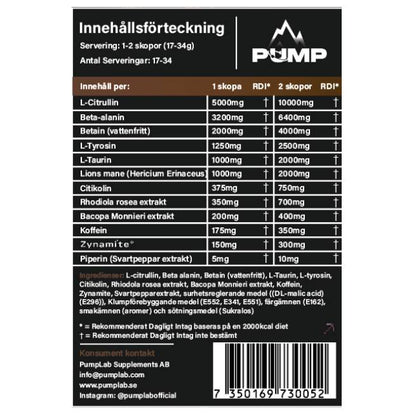 PumpLab OBSIDIAN - 550g Full Stim Preworkout